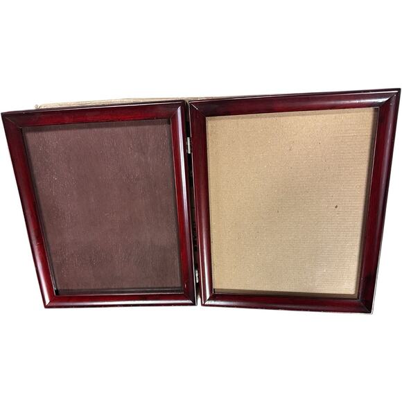 Vintage Cherry Wood Double Hinged Picture Photo Frame 8” X 10” Wood Panel Back - Picture 1 of 11